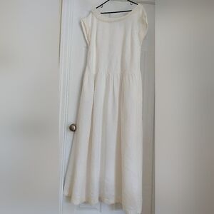 White Linen Bridal Maxi Dress With Lace Accents